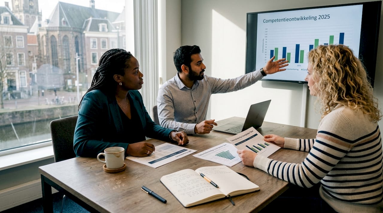 Het HR-team buigt zich over internationale vaardighedenprofielen.