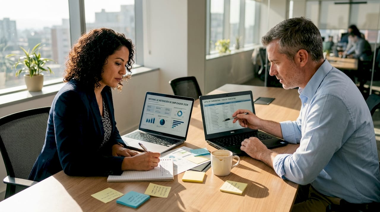 Análisis y valoración de perfiles durante la reunión del equipo de Recursos Humanos