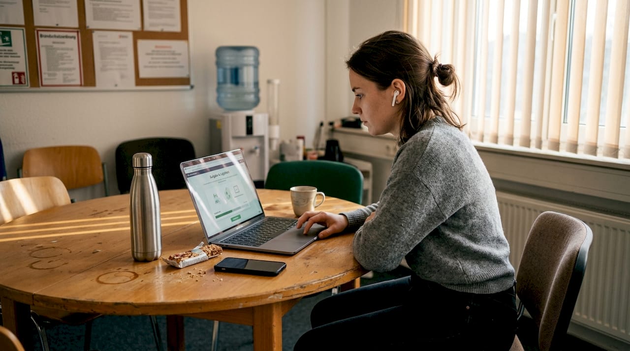 Ein Mitarbeiter absolviert einen spielbasierten Eignungstest am Laptop.