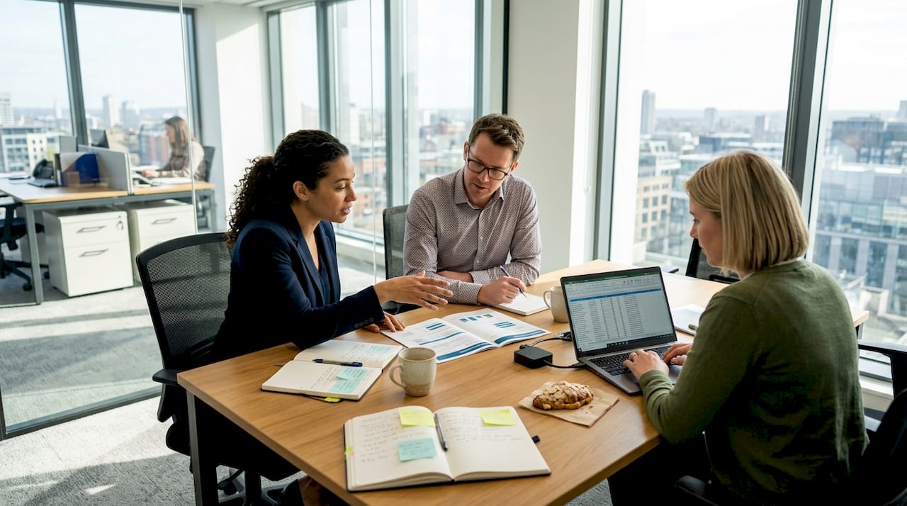 HR team reviewing recruitment test reports
