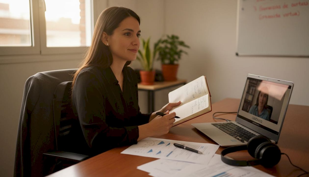 Profesional de Recursos Humanos realizando entrevistas por videollamada