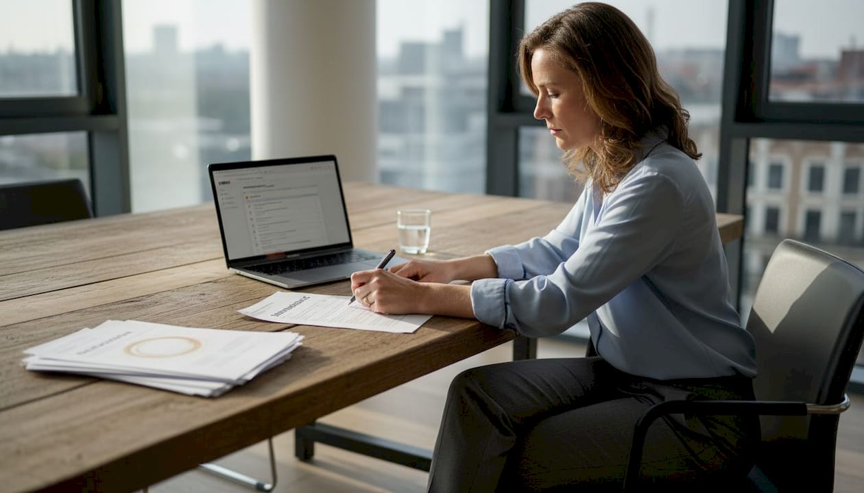 De HR-manager loopt de wervingschecklist nog eens zorgvuldig na om te zorgen dat alle stappen in het sollicitatieproces goed worden doorlopen.