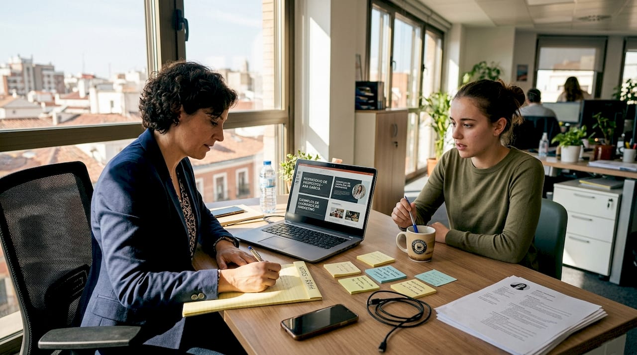 Responsable de recursos humanos entrevistando a perfiles tecnológicos en la oficina