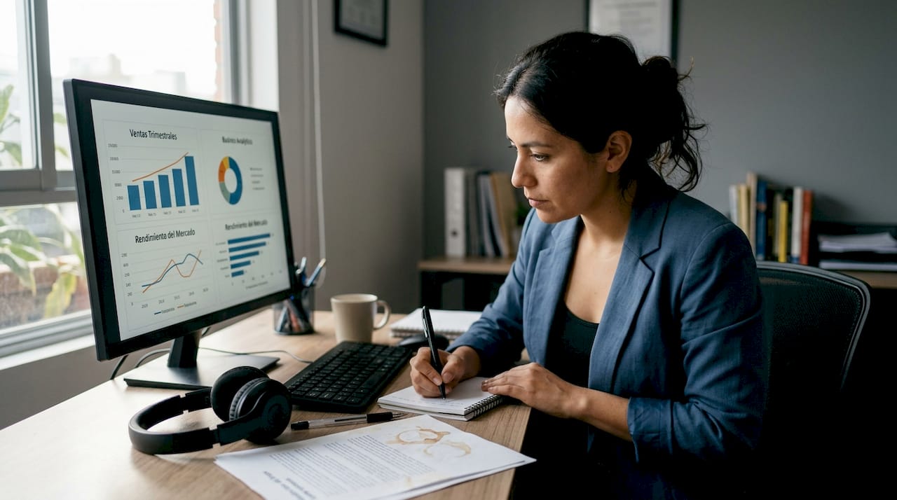 Una mujer apunta información sobre cómo funciona la evaluación mediante inteligencia artificial.