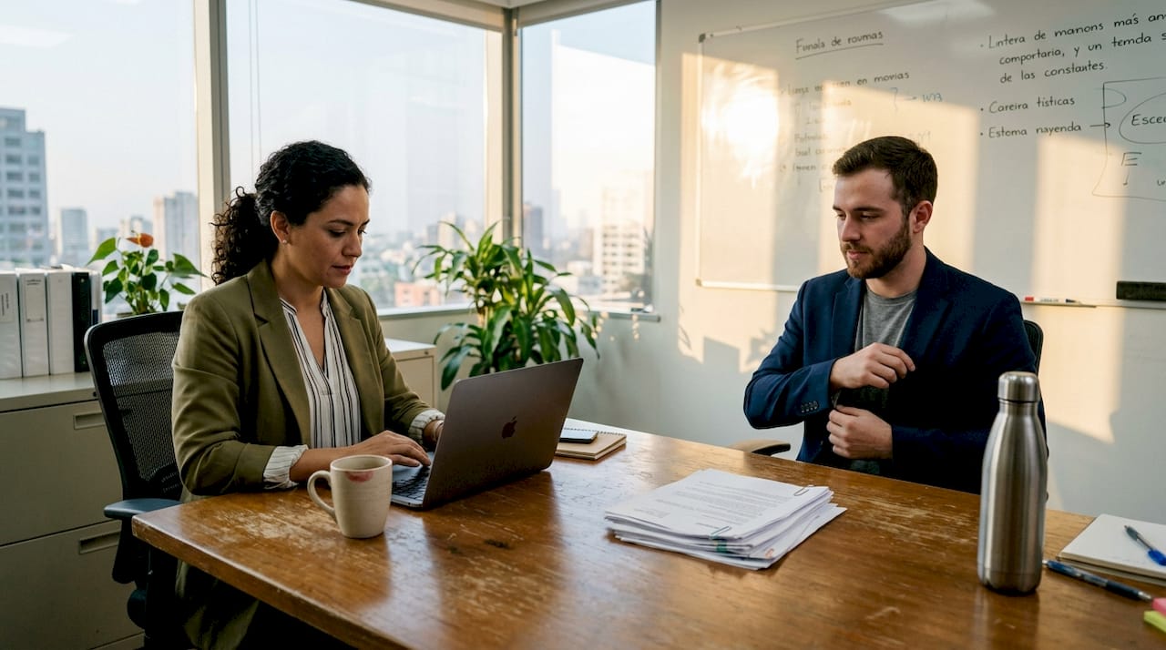 Un reclutador conversa con un candidato para analizar su experiencia y habilidades en una entrevista de trabajo.