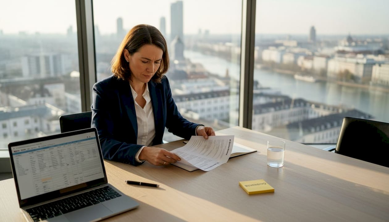 Eine Personalreferentin sichtet im Büro die Bewerbungsunterlagen.