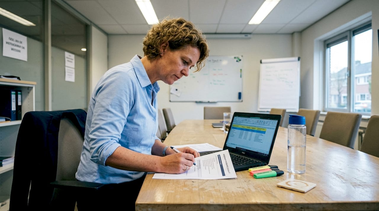 De HR-manager loopt de beoordelingslijst na