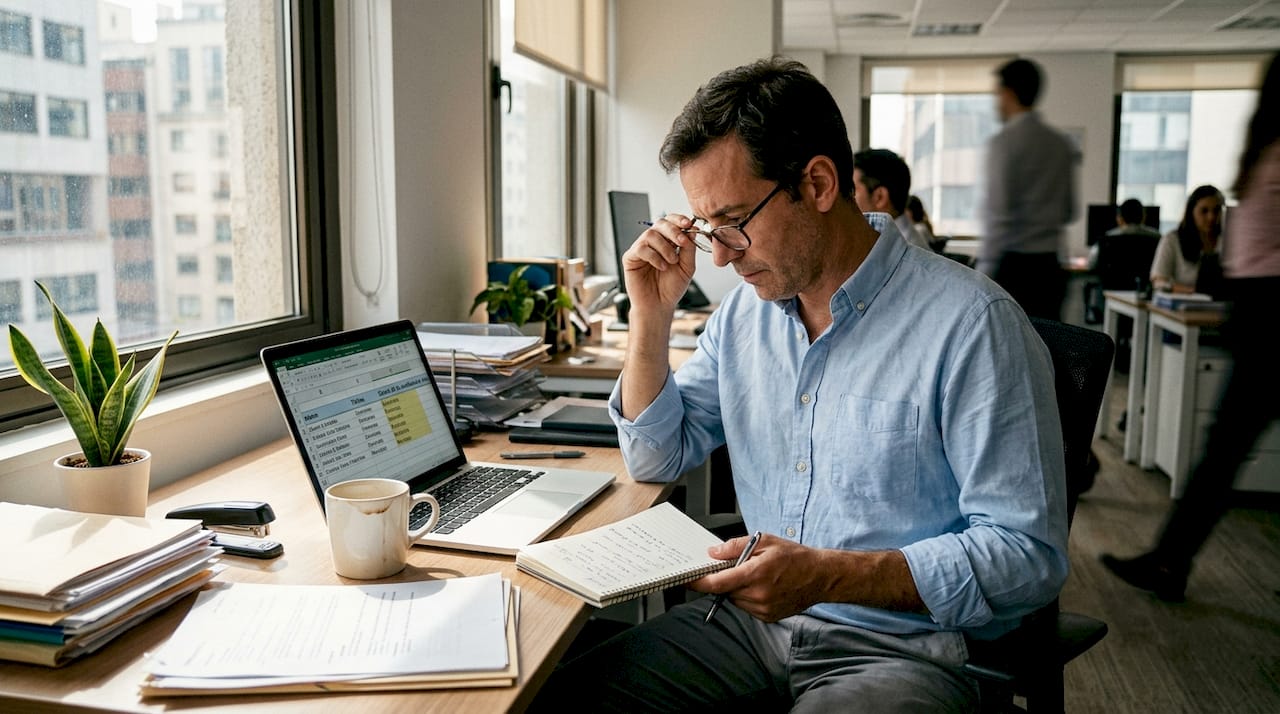 Un reclutador analiza perfiles de candidatos apoyándose en inteligencia artificial dentro de la oficina.