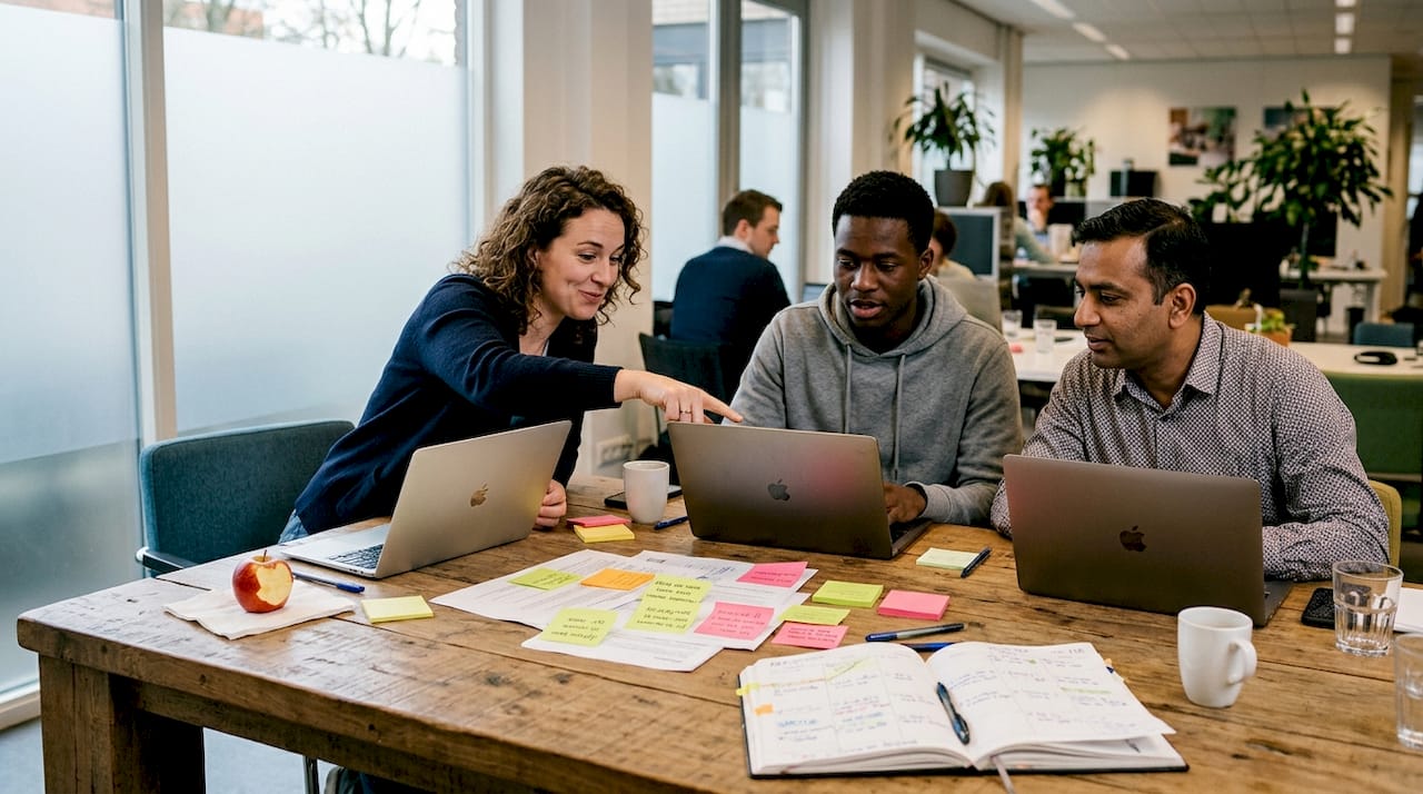 Het team gaat in gesprek over samenwerking en sociale vaardigheden.