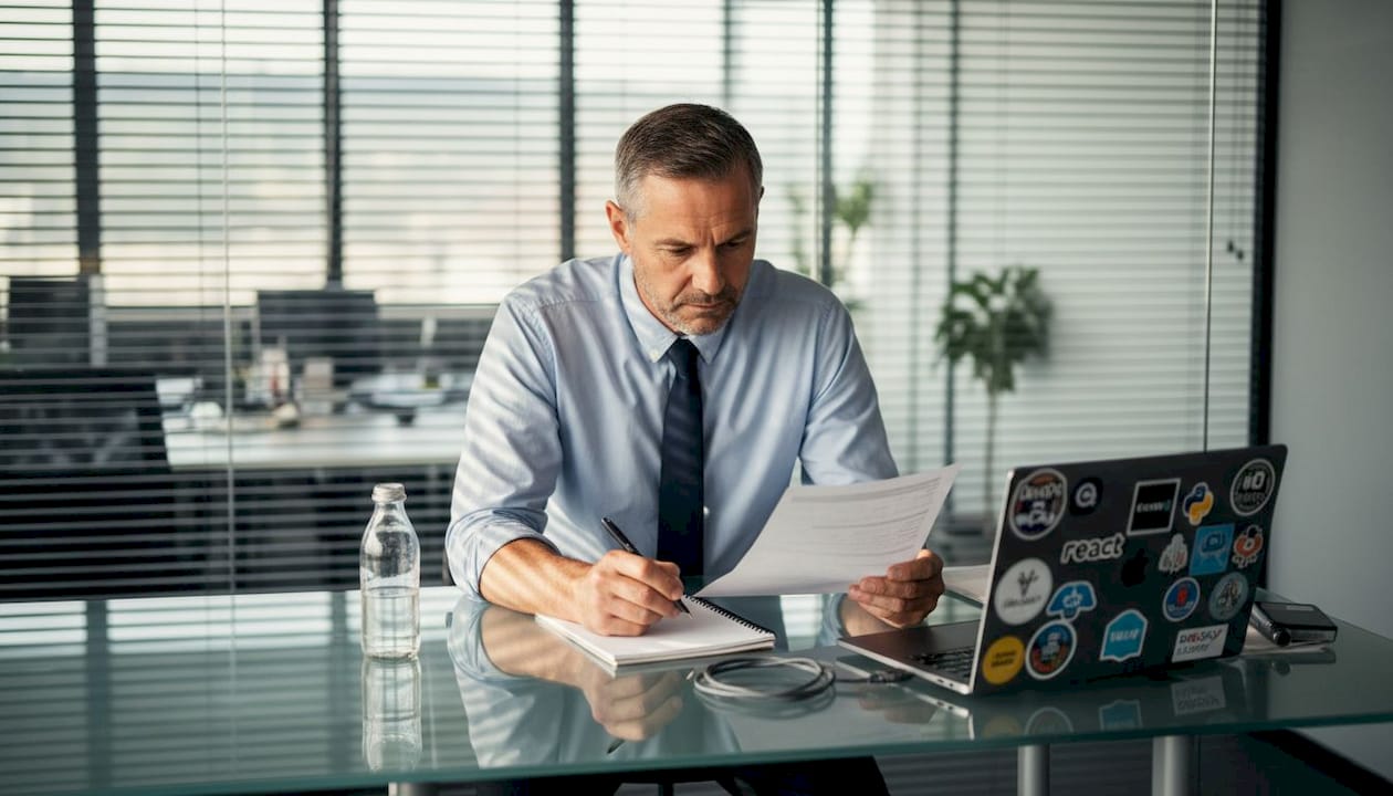 Developer reviewing CV and writing interview notes