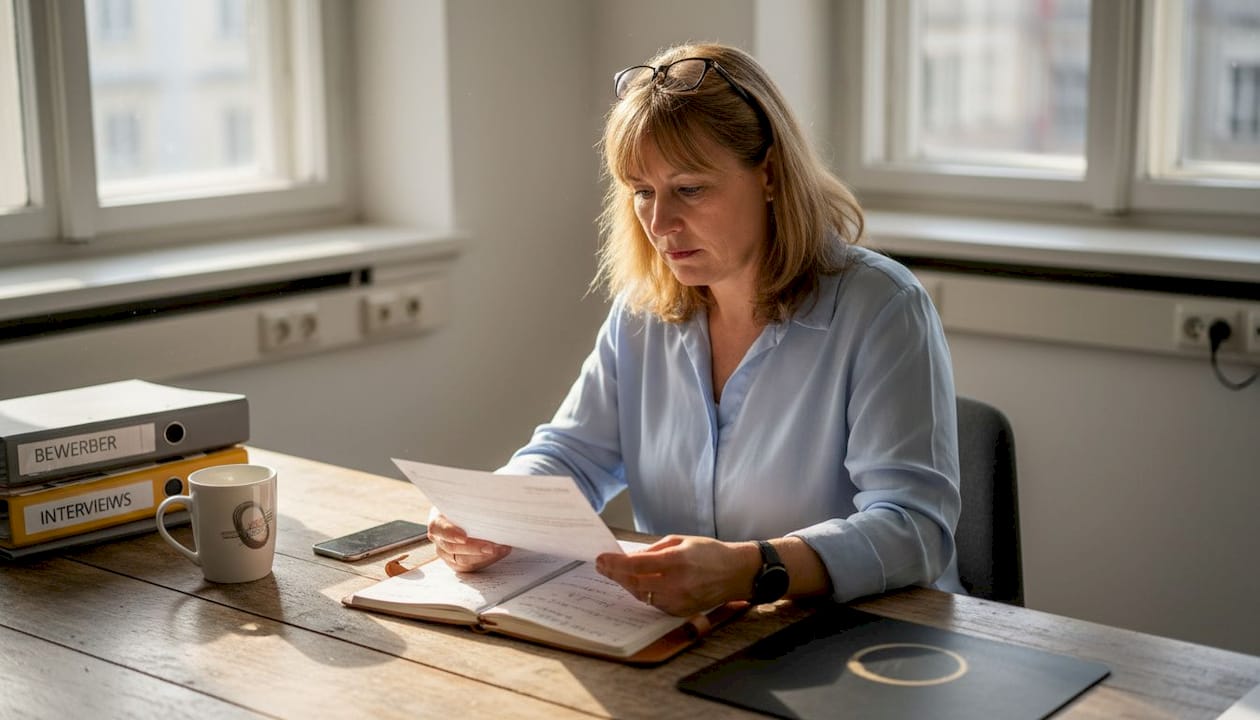 Die Personalchefin bereitet sich auf die anstehenden Bewerbungsgespräche vor.
