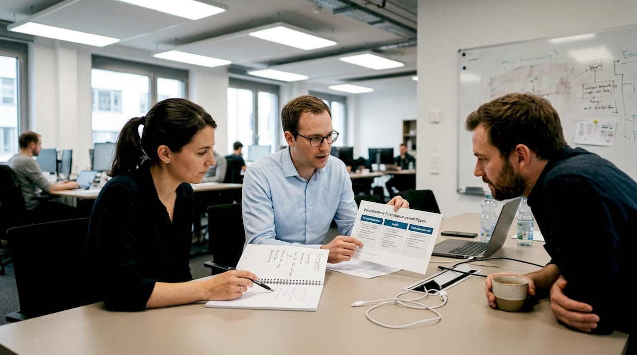 Das Team tauscht sich darüber aus, wie Bewerber am besten beurteilt werden können.