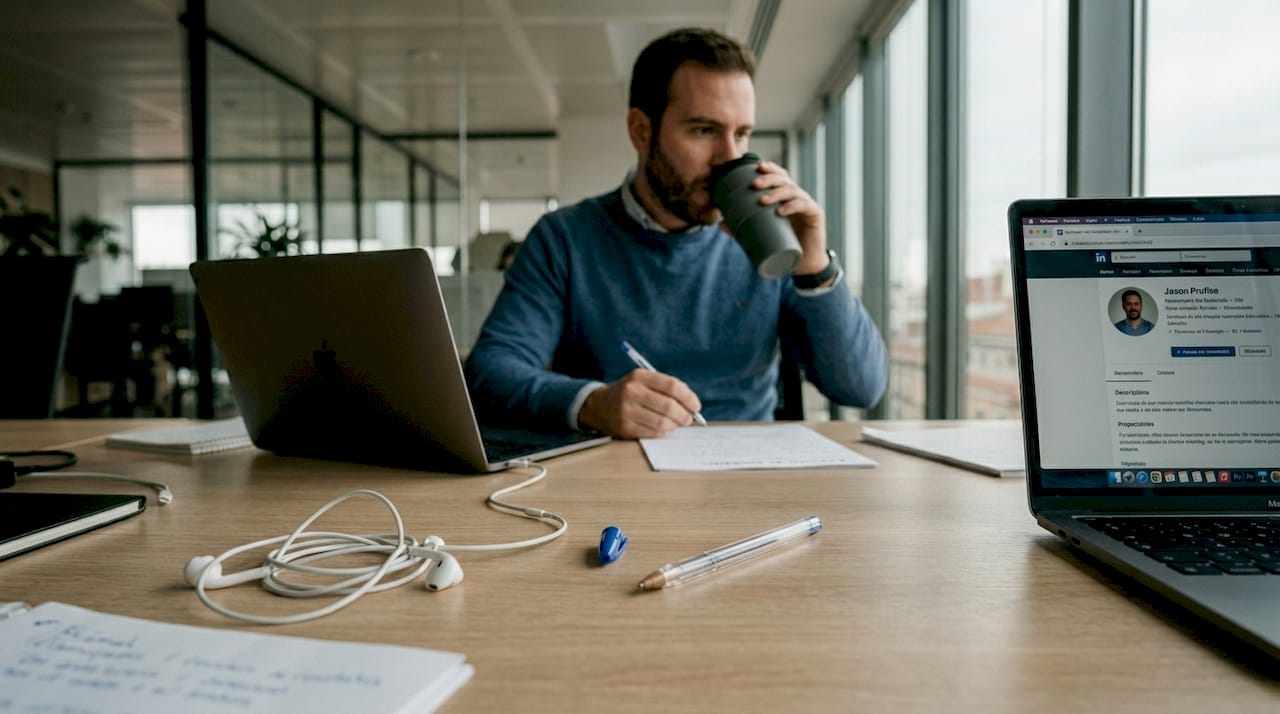 Especialista en selección de personal tecnológico revisando perfiles en la oficina