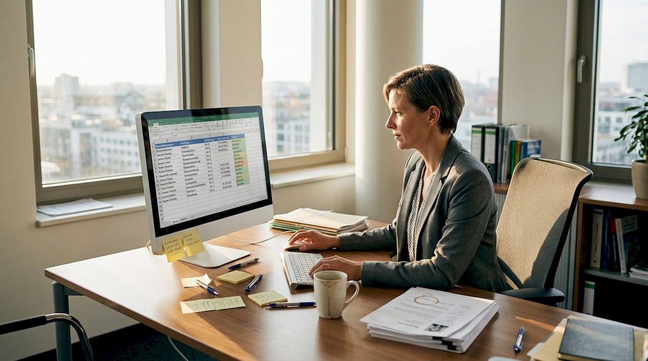 Personalverantwortliche prüft Bewerberliste in einer Excel-Tabelle