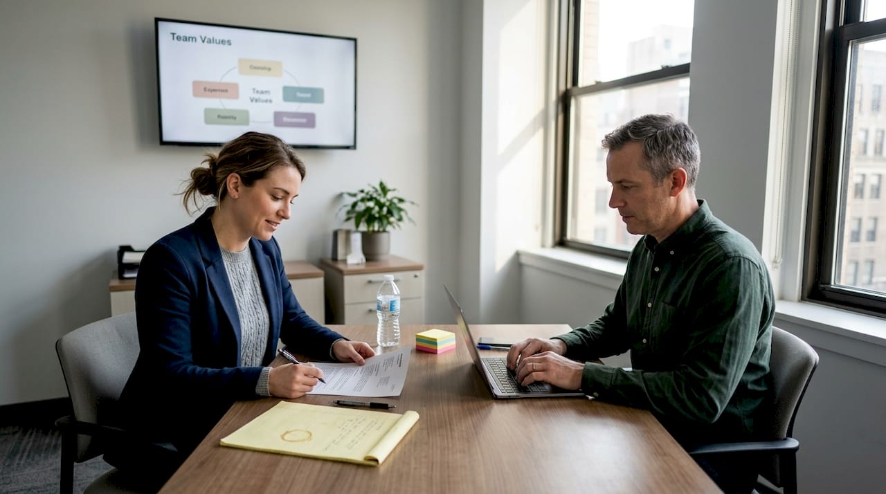 Recruiter reviewing resume with candidate