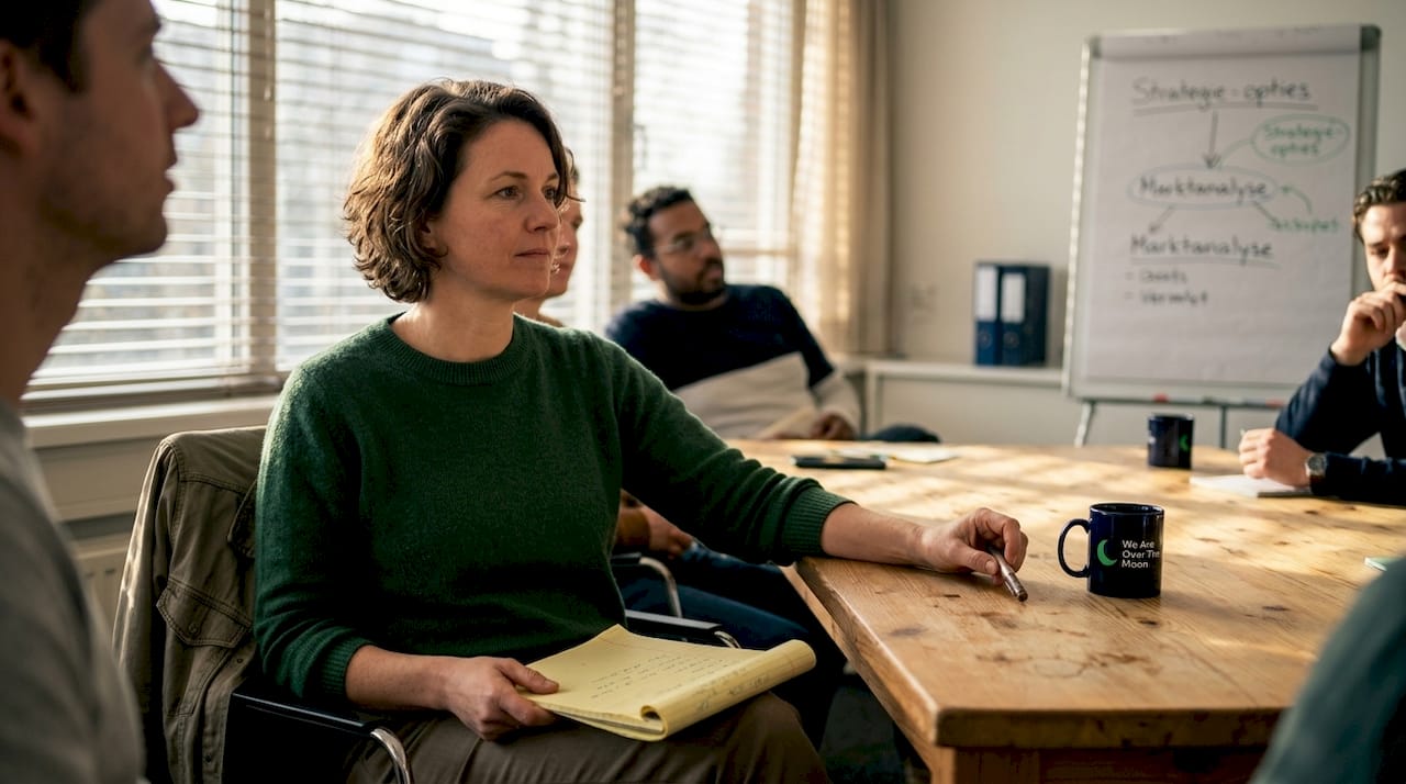 Teamlid geconcentreerd aan het werk tijdens een informele bijeenkomst