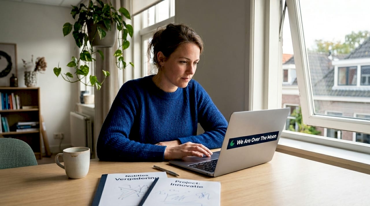 In een klein kantoortje zit een vrouw geconcentreerd een anonieme vragenlijst in te vullen.