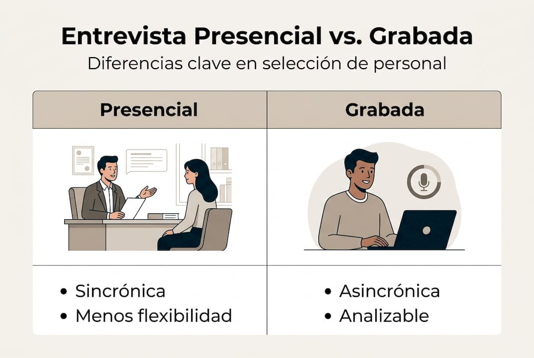 Infografía que muestra las diferencias entre una entrevista cara a cara y una entrevista grabada