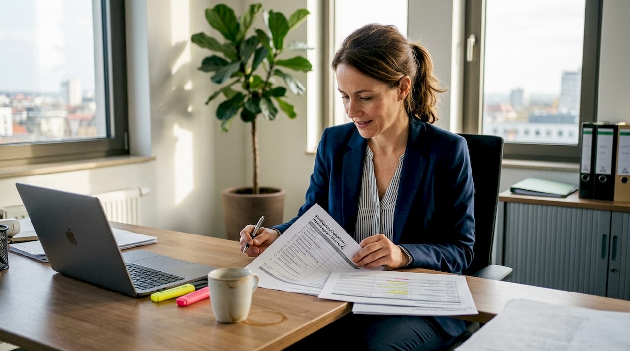 Personalverantwortliche prüft die Checkliste für Bewerbungsgespräche
