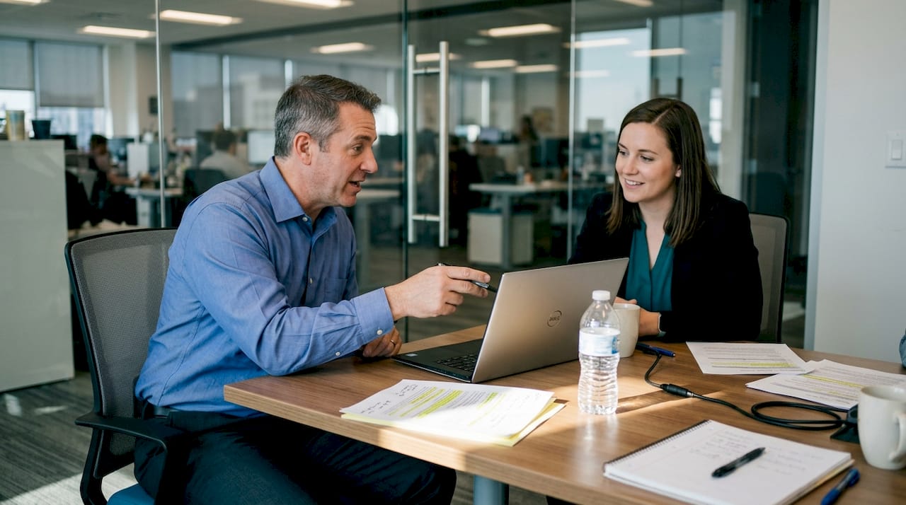 HR analyst discussing AI recruitment results