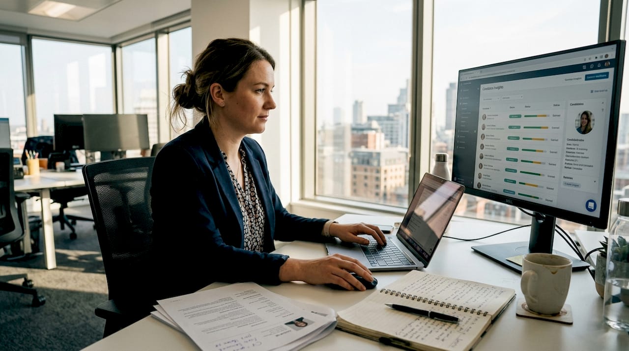 Recruiter reviewing AI-powered candidate dashboard