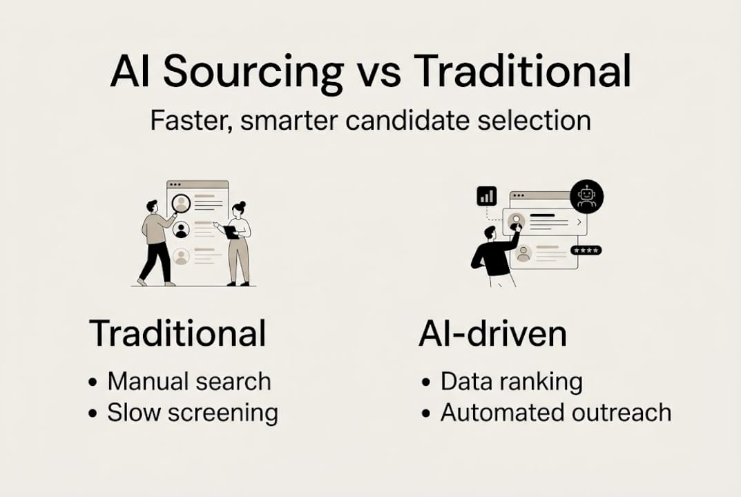 Infographic contrasting AI and traditional sourcing