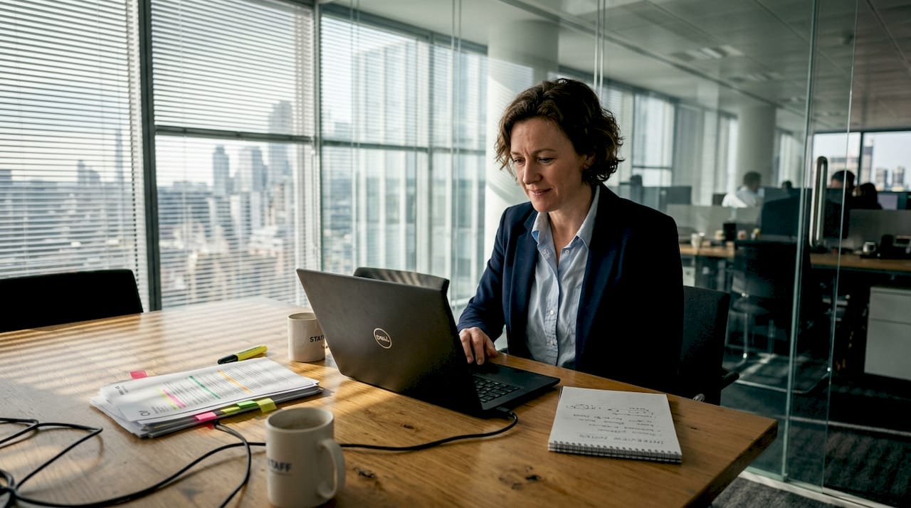 HR manager reviews candidate assessments in office