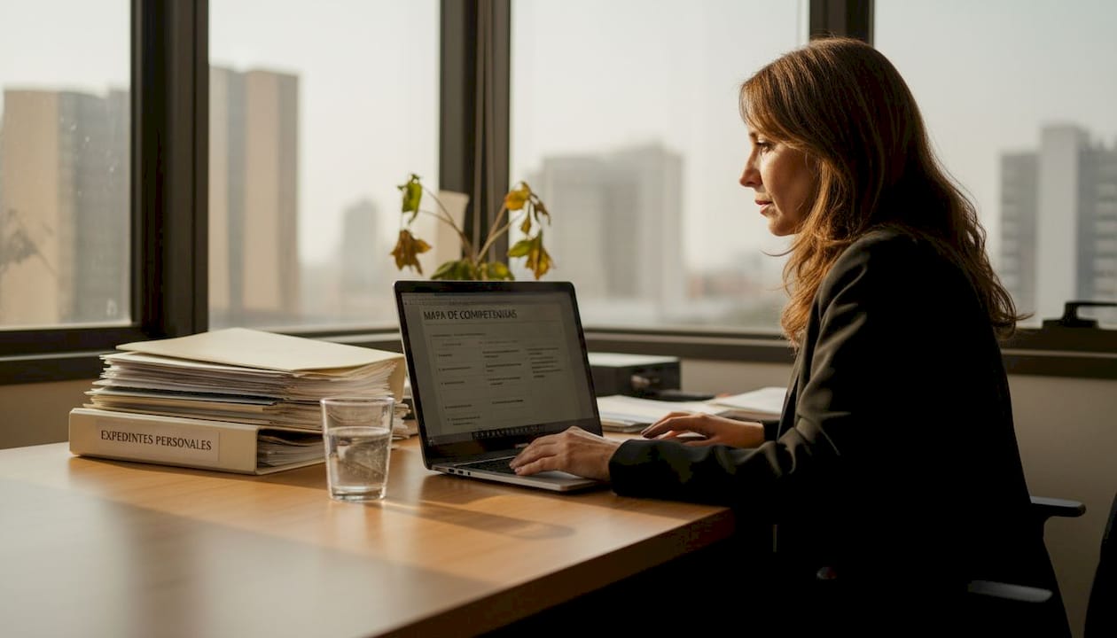 El gerente analiza el mapa de talento del equipo en la oficina.