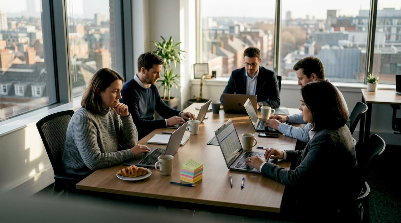 Team reviewing workplace culture results