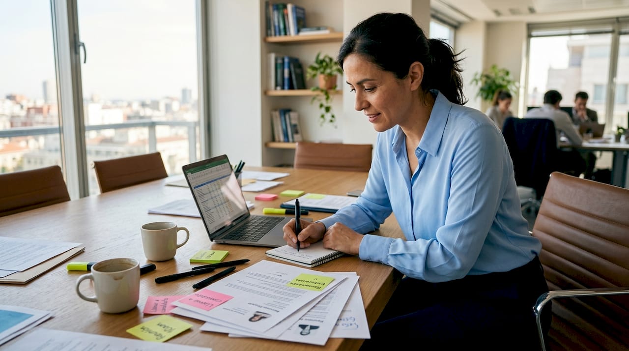 Responsable de Recursos Humanos evaluando las fichas de los candidatos