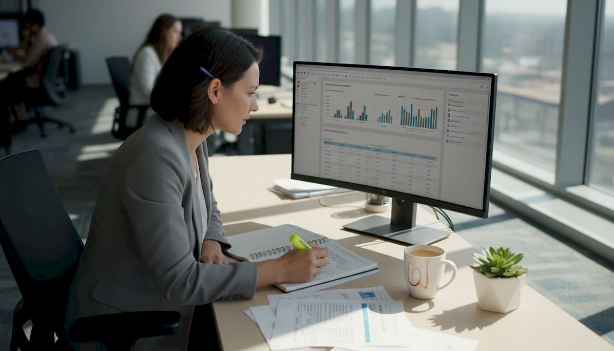 HR manager reviewing digital assessment results