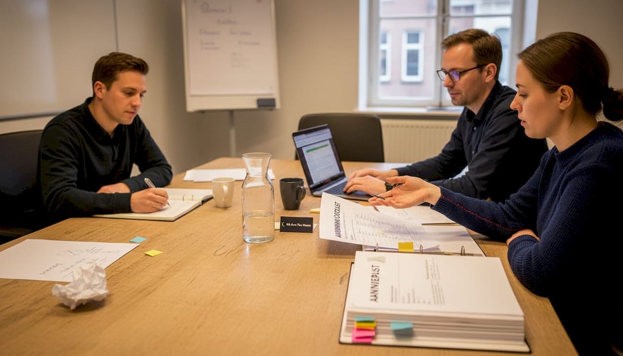 Het team bespreekt in de vergadering hoe de beoordeling uitgerold gaat worden.