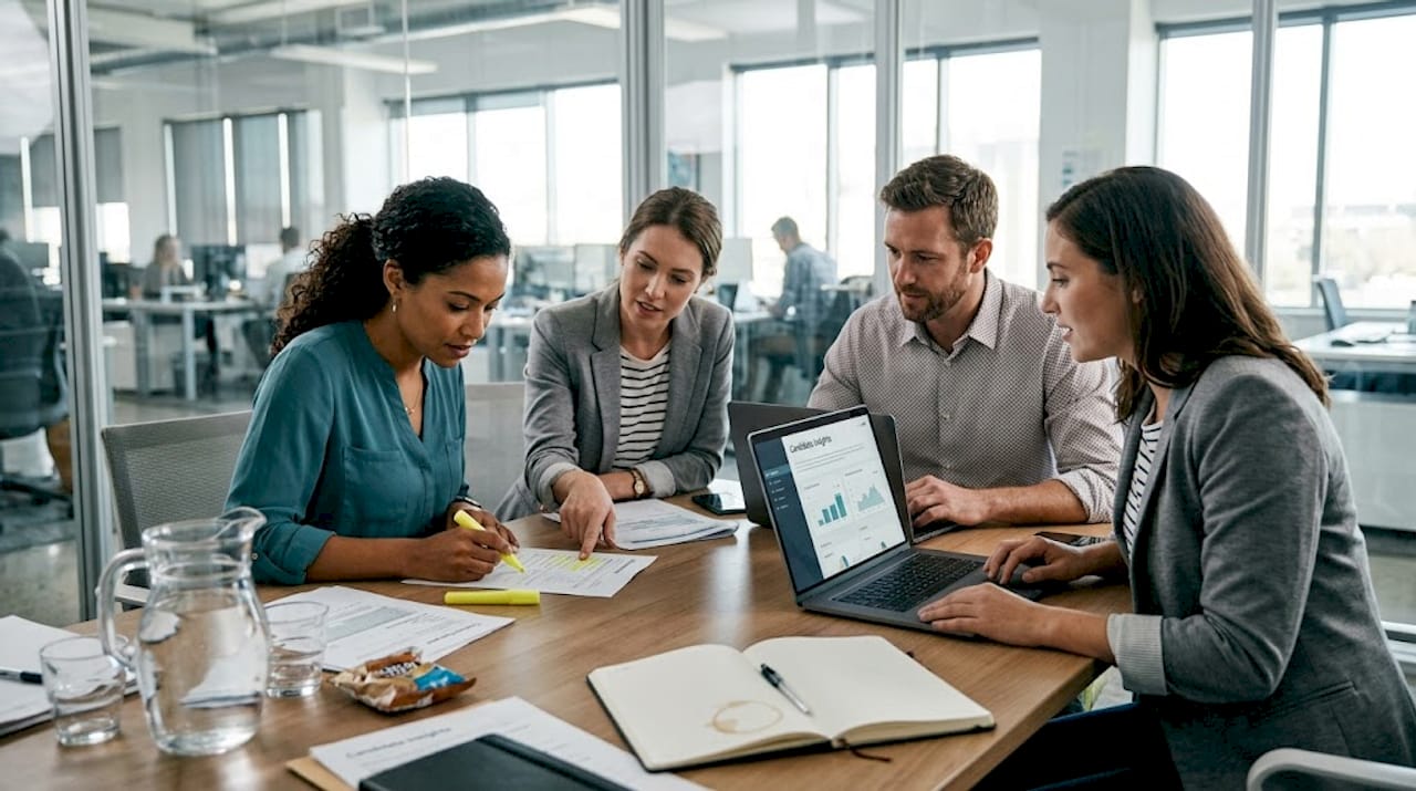 HR team reviews printed interview feedback