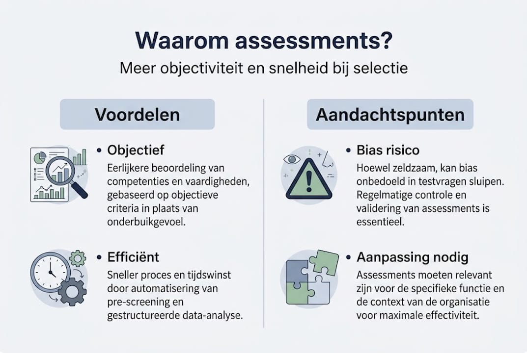 Overzicht: de pluspunten en aandachtspunten van het gebruik van assessments
