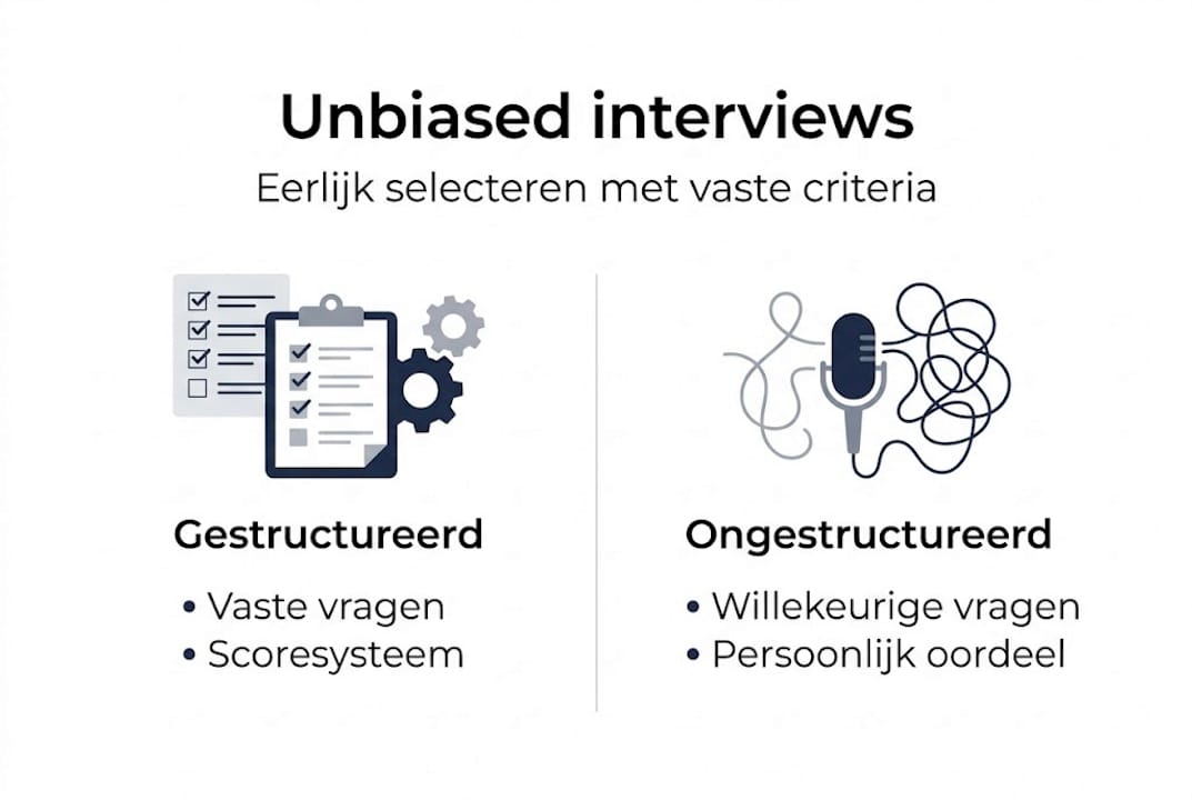 Infographic met een helder overzicht van onbevooroordeelde en open interviews