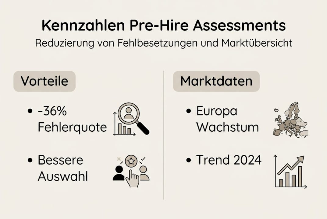 Kompakte Infografik mit Zahlen und Fakten rund ums Pre-Hire Assessment