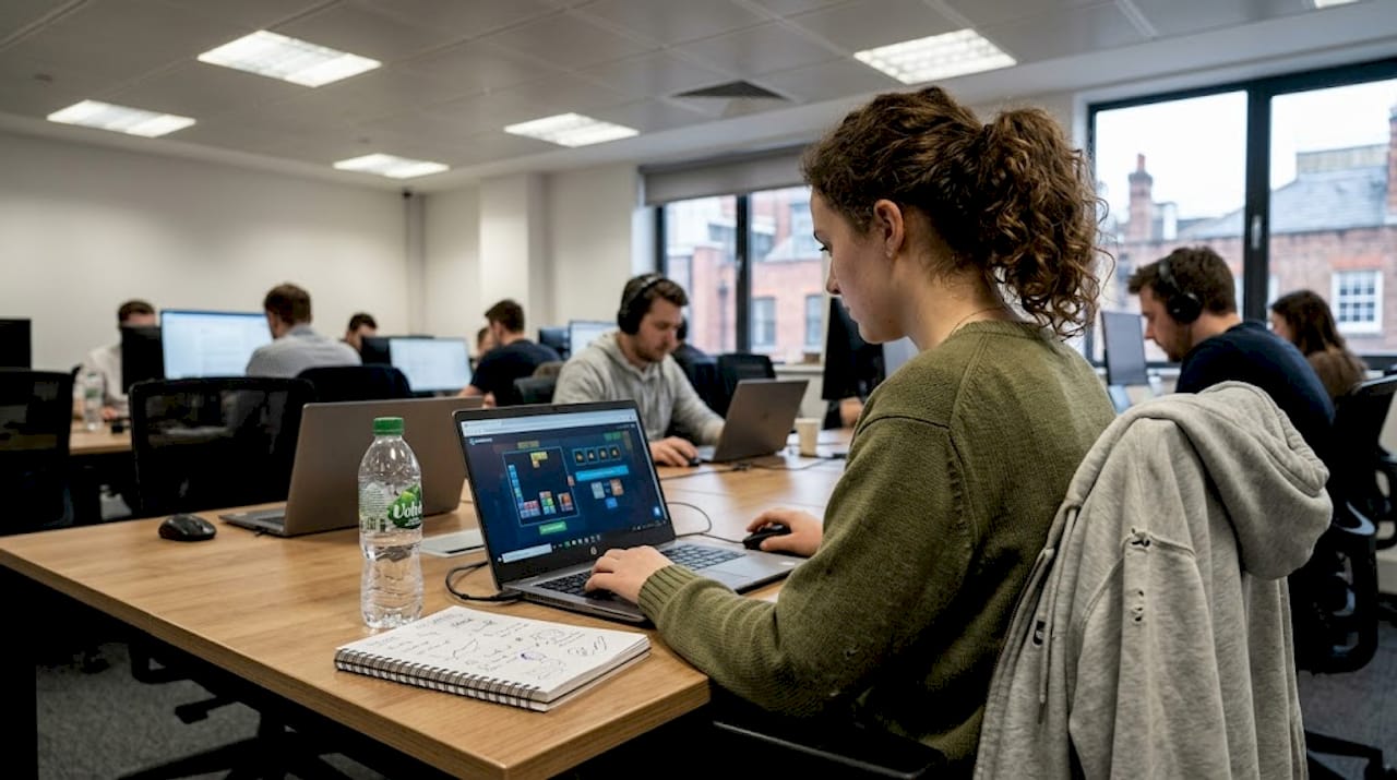 Candidate completing gamified assessment on laptop