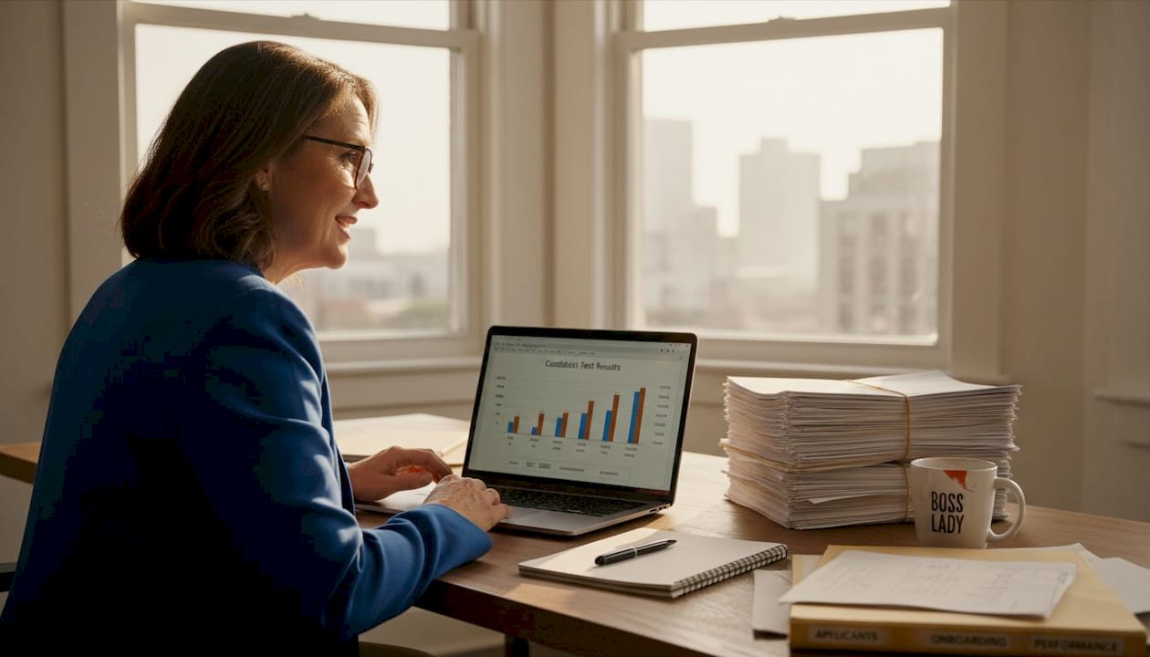 HR manager reviewing AI assessment results