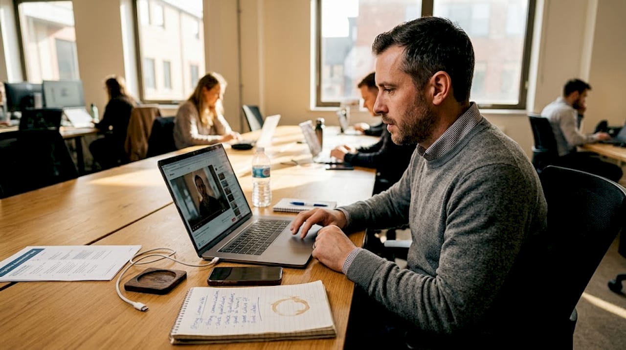 Recruiter reviews candidate assessment materials