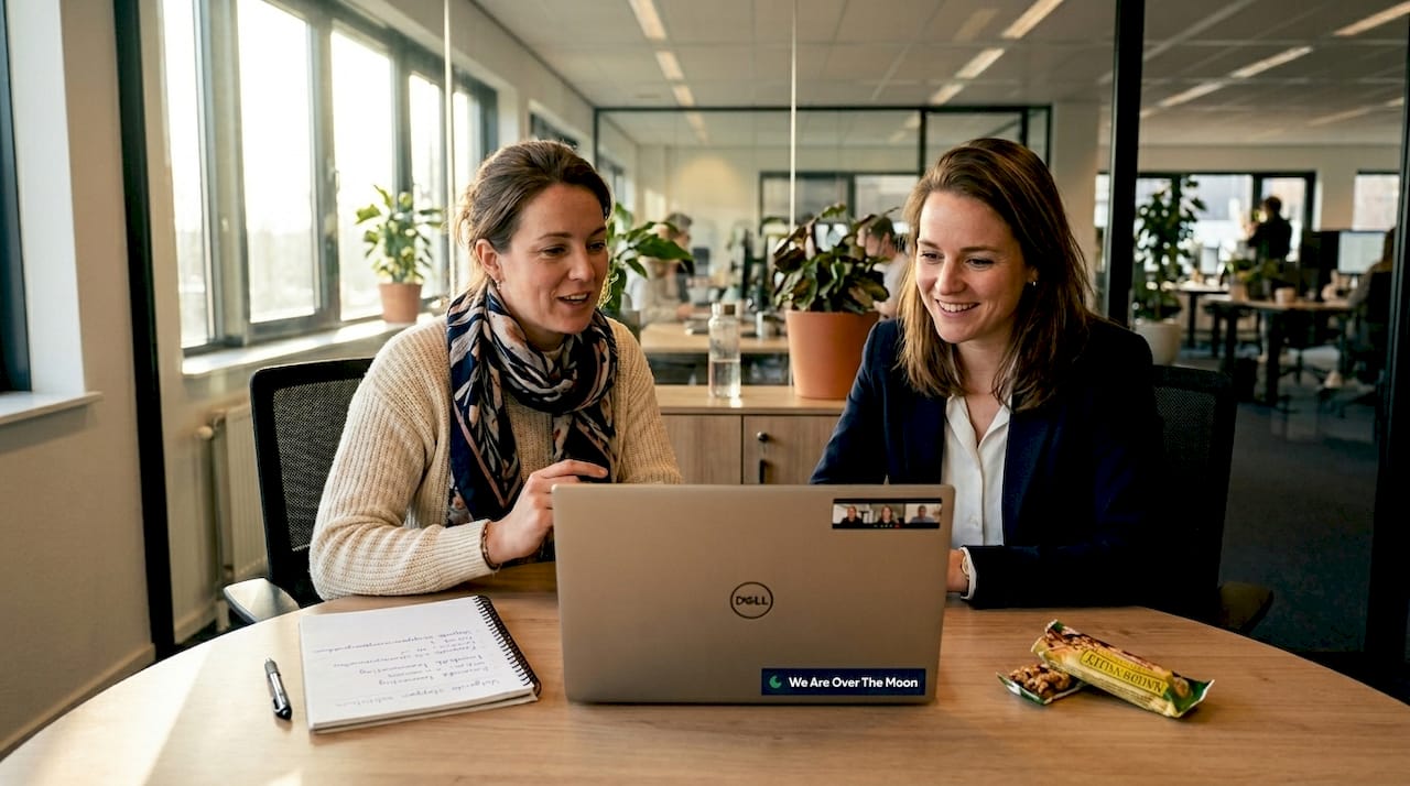 Internationaal HR-team overlegt samen via videomeeting aan de vergadertafel