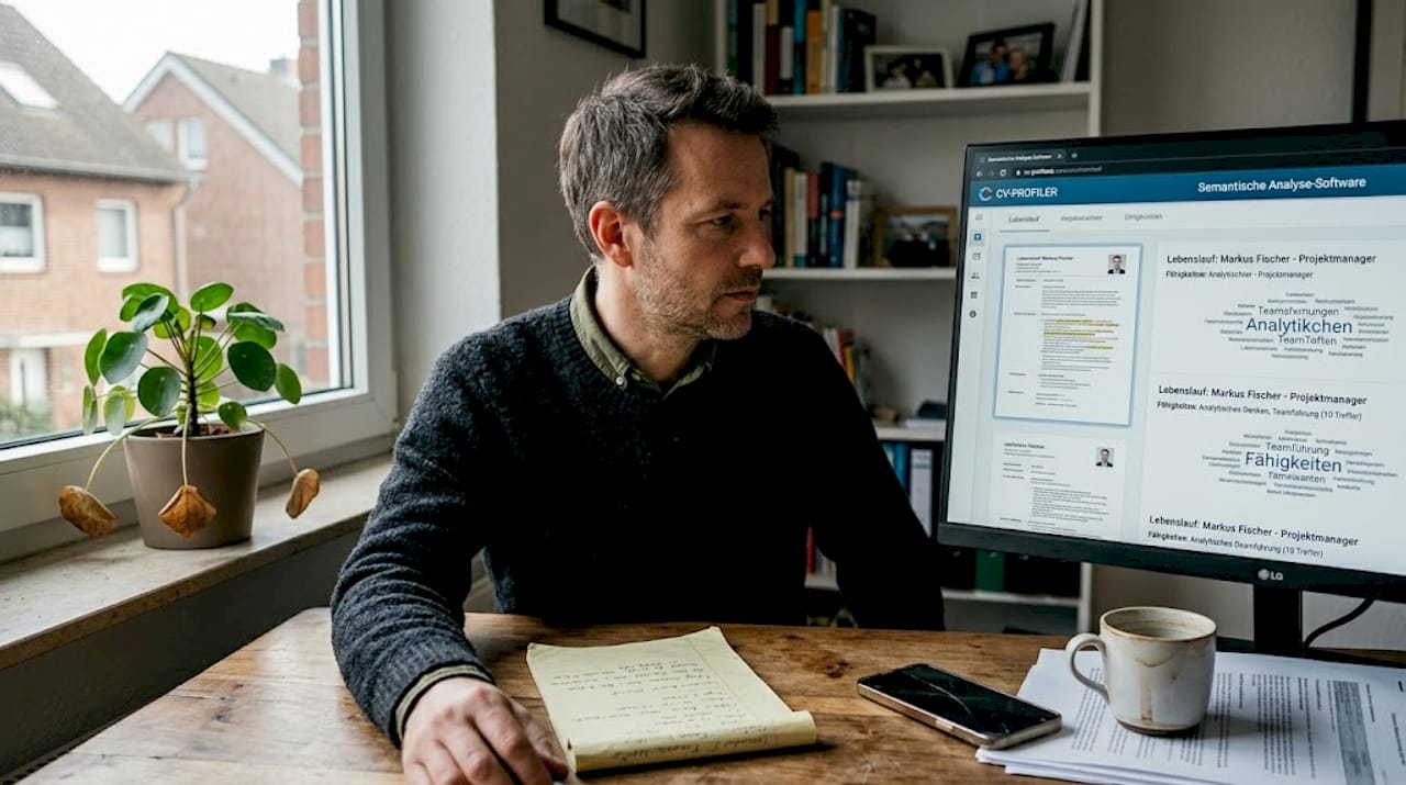 Im Homeoffice setzt ein Mitarbeiter auf semantische Analyse, um seine Arbeit effizienter zu gestalten.