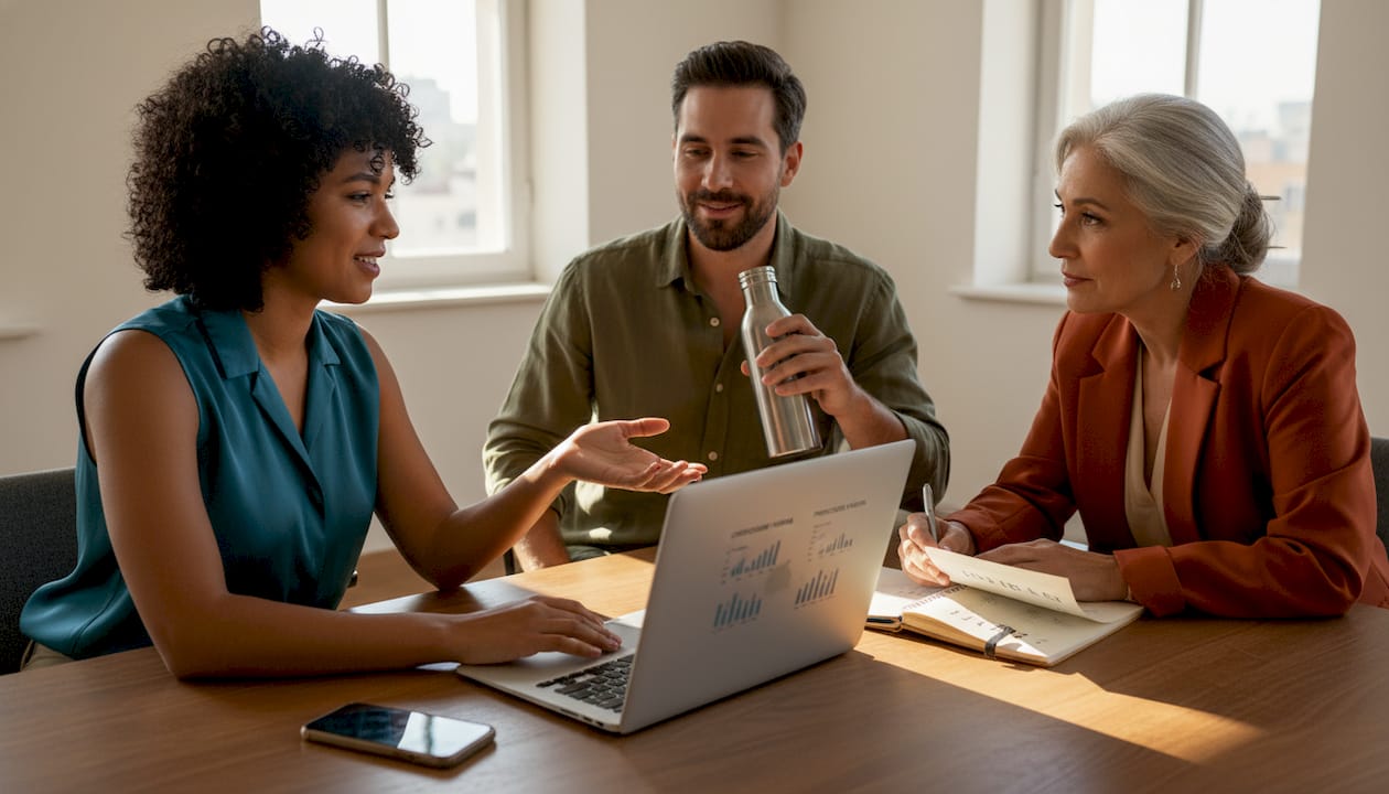 Un equipo diverso intercambia ideas en una reunión de trabajo.