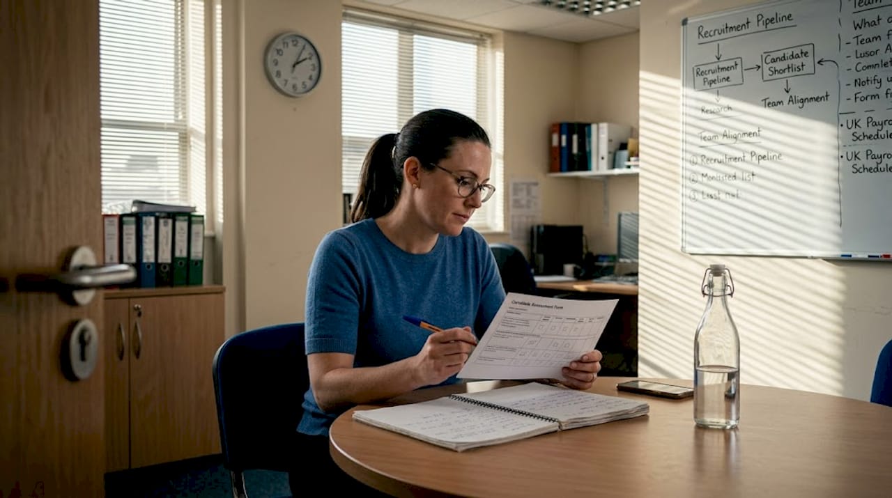 HR manager reviewing interview score sheet