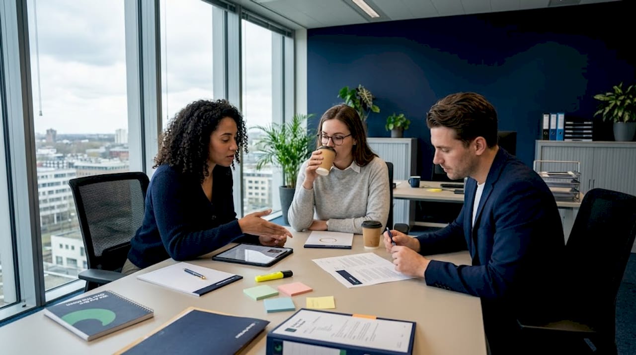 Het HR-team buigt zich over binnengekomen cv’s en bespreekt de aanbevelingen die door AI worden gedaan.