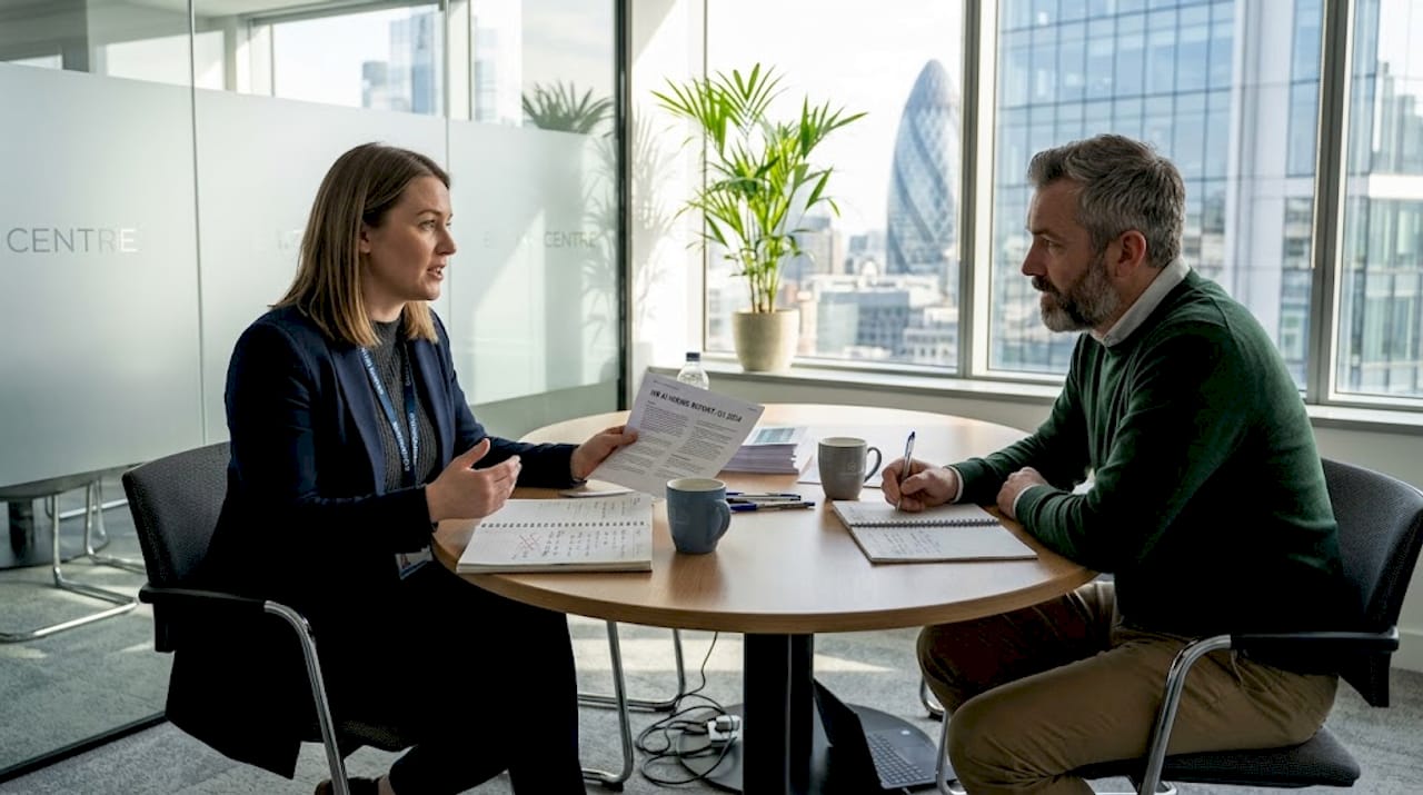 HR specialists review AI hiring bias reports