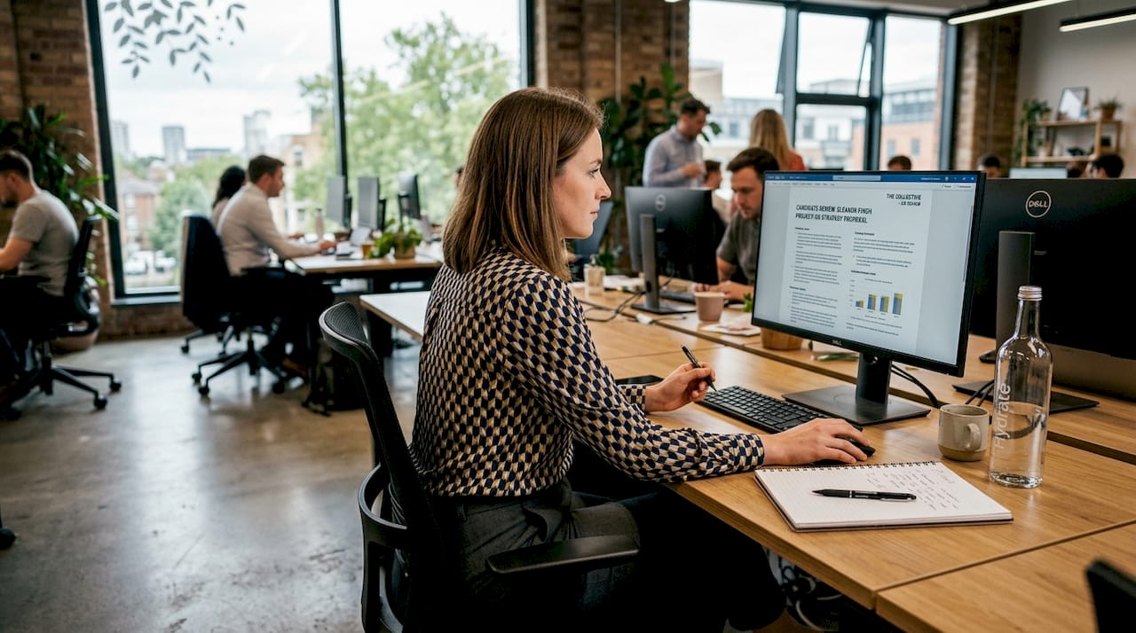 Manager reviewing candidate’s practical test at desk