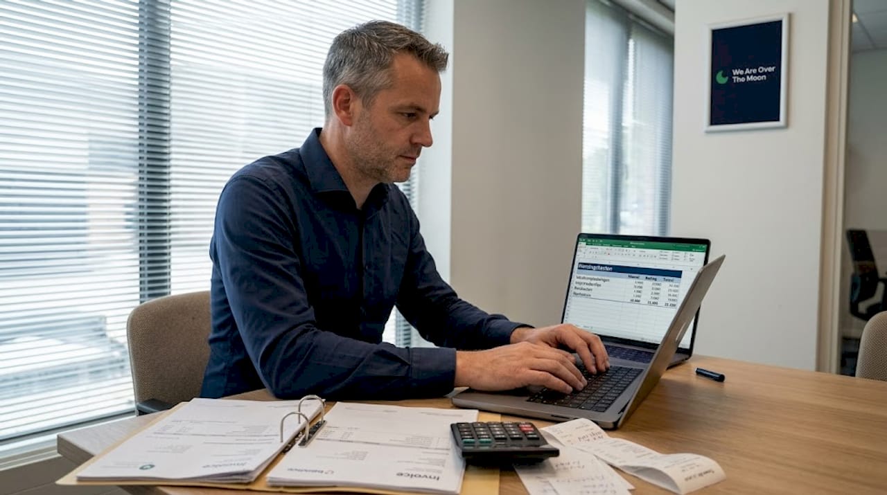 Een HR-specialist brengt op kantoor de wervingskosten in kaart.