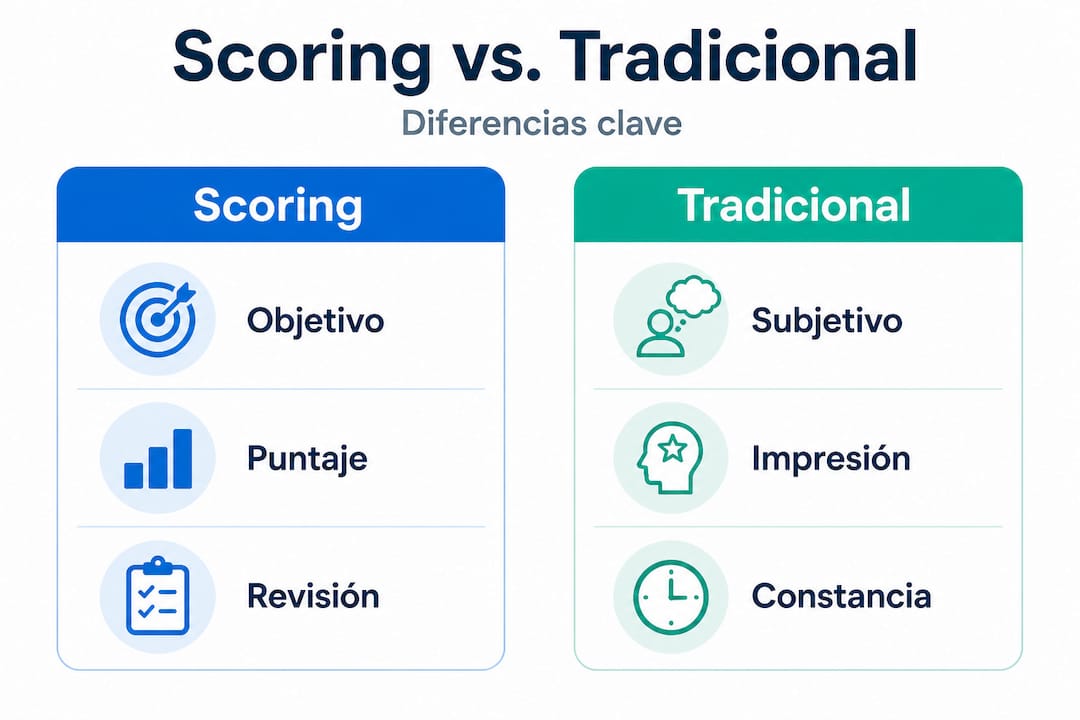 Infografía que muestra las diferencias entre el método de puntuación y las técnicas tradicionales
