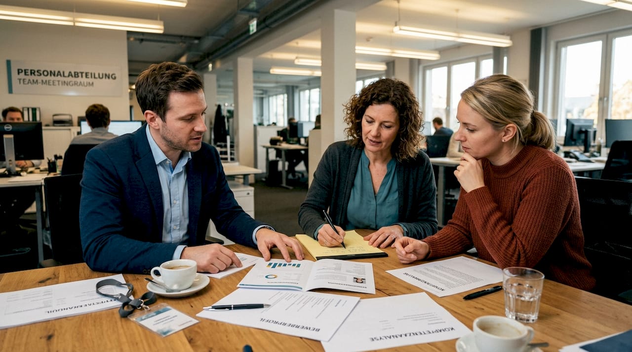 Das HR-Team bespricht gemeinsam das Anforderungsprofil für die offene Stelle.
