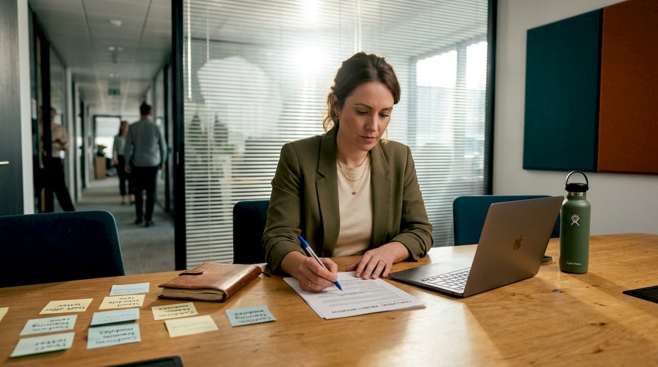 HR professional reviewing candidate challenge documents